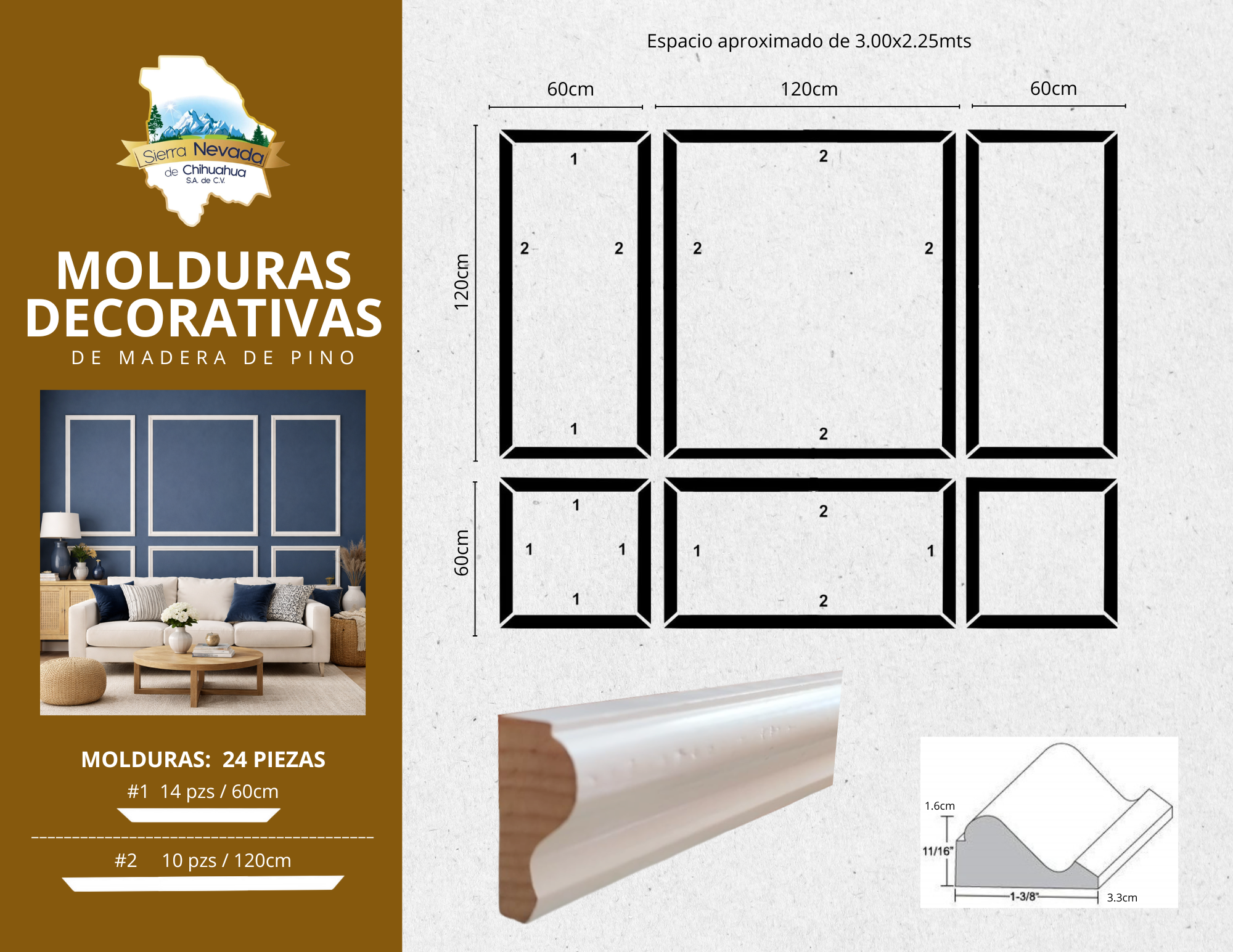 Kit  de Molduras blancas, listo para instalar, autoadhesivo incluido